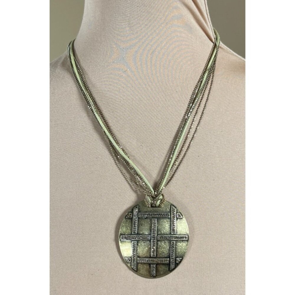 Gold Tone Necklace Tribal Medallion Pendant Multi Strand